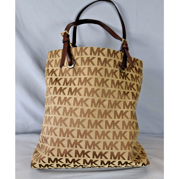 Michael Kors Tote Bag Womens Large MK Monogram Canvas Shoulder Purse Handbag - Picture 2 of 16
